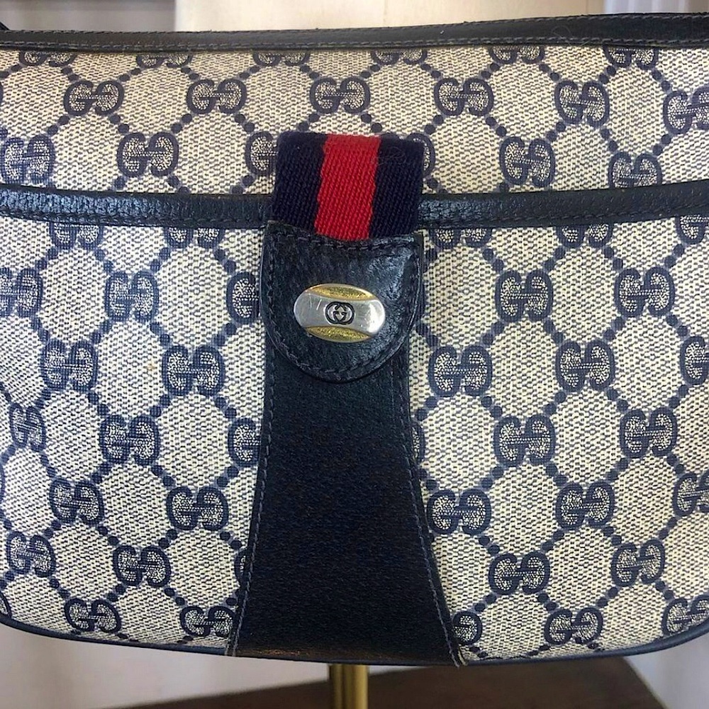 GUCCI GG Navy Sherry Line Leather and Coated Canvas Crossbody Shoulder Bag - Picture 4 of 17